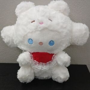 Sanrio White Plush Character Doll with Blue Eyes and Red Bib